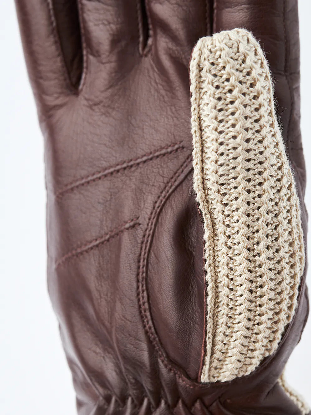 Lined men’s leather glove with crochet detail